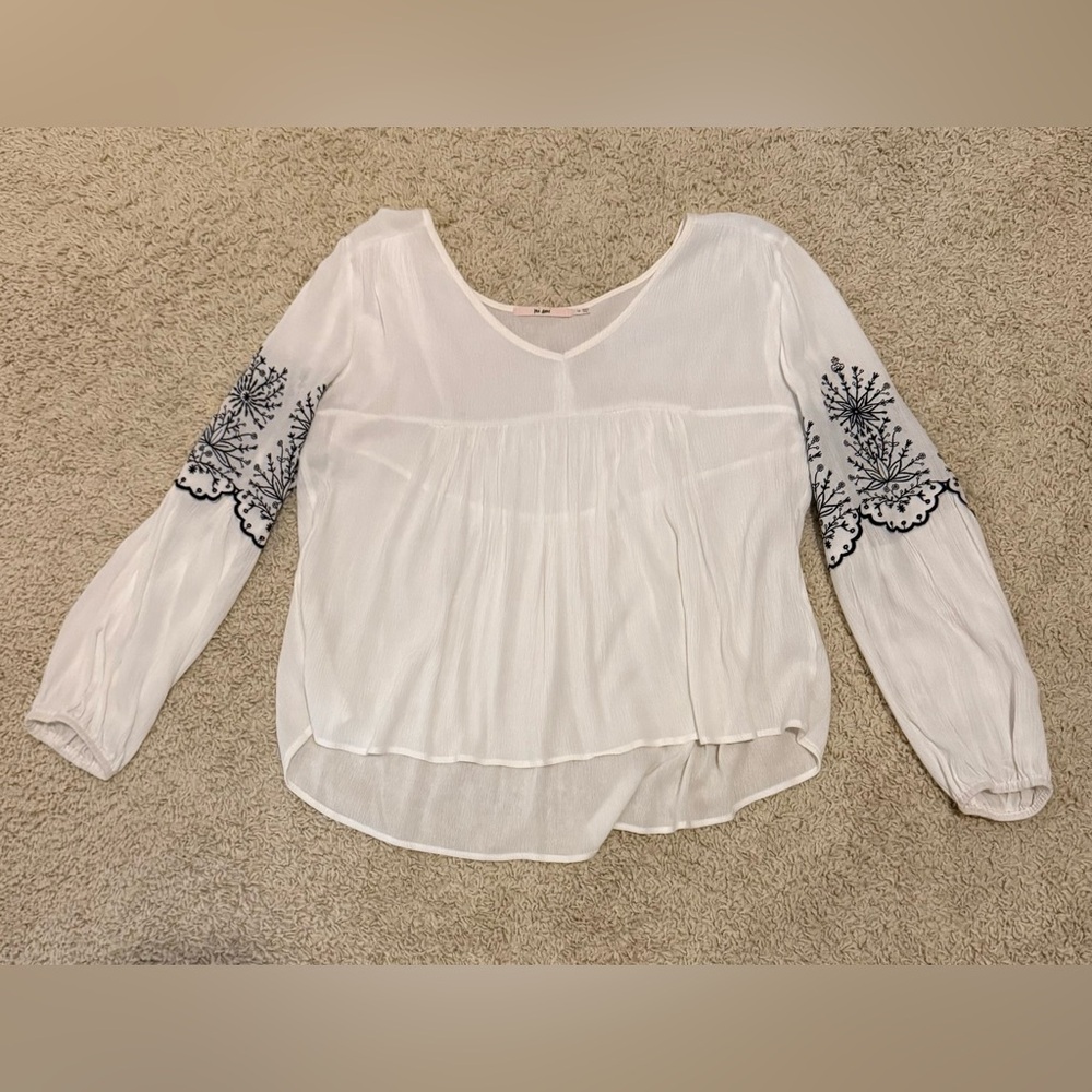 miami White Peasant Blouse with Navy Embroidery